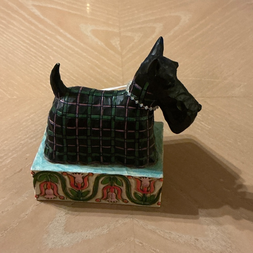 Jim Shore Black and Green Plaid Dog Sculpture